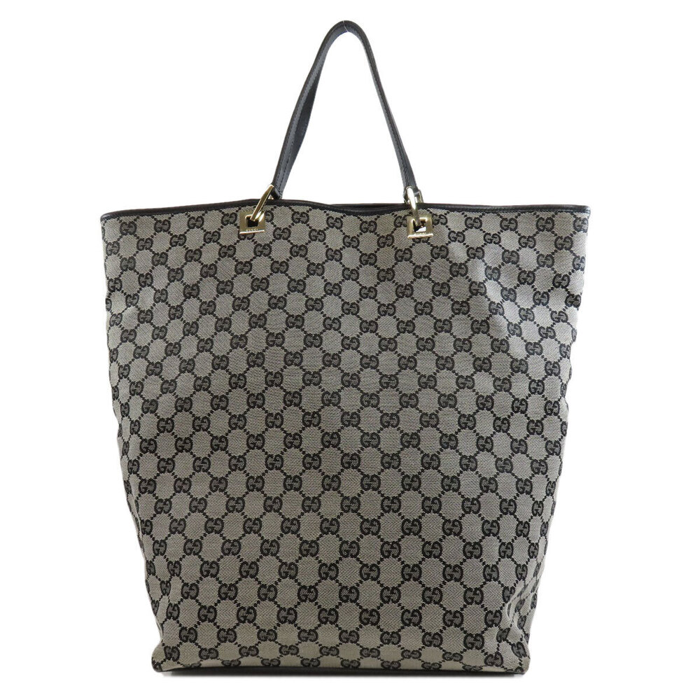 Gucci Canvas Beige Tote Black GG Bag Tan Black